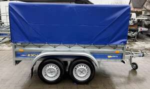 Przyczepka samochodowa TANDEM Vesta 232x131 burty 37 cm SPAWANA z plandeką i stelażem H-115 CM Light23DA 