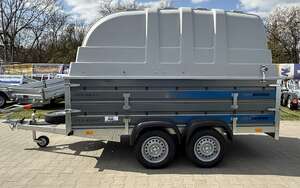 Przyczepa Samochodowa Faro Solidus+ 300x150cm  Z ZAKRYCIEM POLIESTROWYM (Burty wzmocnione sklejką) + dodatkowe burty DMC: 750kg 