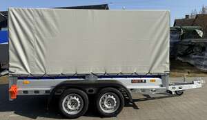 Przyczepka Samochodowa WIOLA Silezia z plandeką i stelażem H-150cm  2,92x1,42m, DMC:750kg